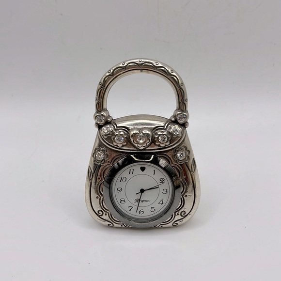 Brighton Other - Vintage Brighton Table Mini Clock Purse Bag Silver Rhinestones Collectible Decor